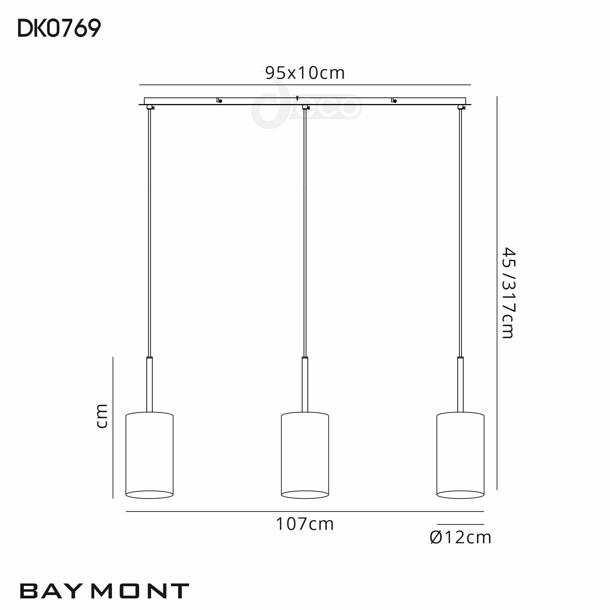 DK0769  Baymont 12cm Shade 3 Light Pendant Polished Chrome; White